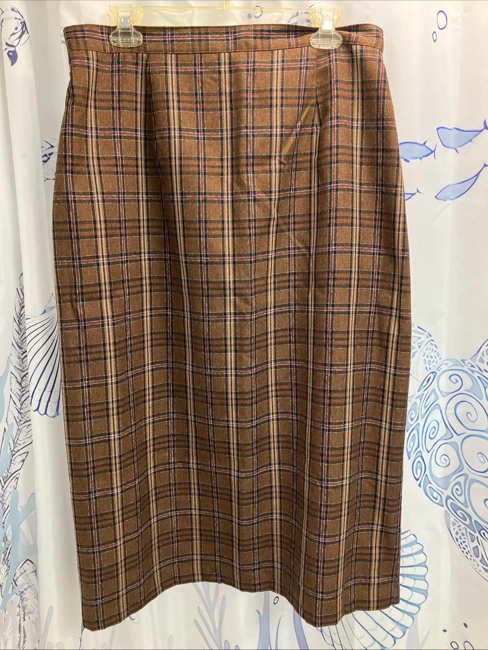 NWT Sag Harbor Washable Brown Long Straight Plaid Skirt 16W